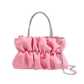 Rosa plissierte Umhängetasche mit funkelndem Strassgriff und silberner Metallkette - Rosa