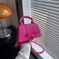 Chic magenta PU leather crossbody bag with lychee texture and buckle decor - Rose Red