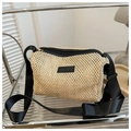Schicke beige Stroh-Umhängetasche mit schwarzem Nylon-Schultergurt und modernem Design - Schwarz
