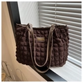 Fashionable dark brown bubble fabric tote bag with spacious interior for daily commuting - Coffee