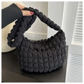 Detail of black cloud-style bubble texture handbag with integrated handle and metal zipper - No Pendant / Black
