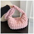 Detailed macro view of the pink bubble fabric texture and zipper on the stylish crossbody bag - No Pendant / Pink