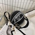 Chic black spherical basketball-shaped crossbody bag with white script and gold chain - Black