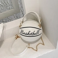 Spherical white basketball crossbody bag with black lettering and gold chain strap - White