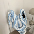 Sac fourre-tout à rayures bleues et blanches avec charme en peluche sur un miroir - Bleu (Avec Pendentif)