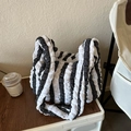 Striped knit tote bag with popcorn texture in black and white minimalist finish - Black (No Charm)