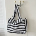Sac à bandoulière rayé noir et blanc avec texture pop-corn et grande capacité - Noir sans Pendentif