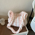 Pink and white striped ruffle handbag with bubble texture and zipper closure - Pink (No Charm)