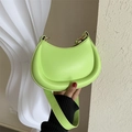 Minimalist lime green crescent hobo bag made of smooth leather with wide strap - Green