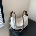 Bolso de media luna minimalista en cuero PU blanco crema y marrón con herrajes dorados - Blanco Marrón