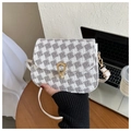 Piccola borsa quadrata grigia con motivo pied-de-poule e fibbia dorata con tracolla - Grigio