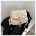Borsa a tracolla beige con ricamo floreale 3D e chiusura a goccia dorata chic - Cachi