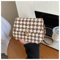 Piccola borsa a tracolla pied de poule marrone e bianca con fibbia in metallo oro - Marrone