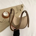 Minimalist beige crescent shoulder bag with dark brown adjustable leather straps - Khaki Brown