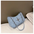 Light blue quilted crossbody bag with silver star ornament and chain strap - Blue