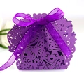 Laser cut heart butterfly favor box in deep purple with organza ribbon for weddings - Dark Purple