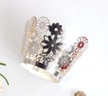 Pirottino per cupcake a specchio argento tagliato al laser con elegante motivo floreale - Argento Riflettente
