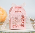 Rosa lasergeschnittene Geschenkbox mit Blumenmustern und Schleife für Hochzeitsfeiern - Rosa
