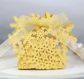 Golden Christmas snowflake hollow candy box with light gold ribbon and laser-cut detail - Gold