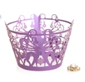 Close-up of laser-cut lavender cupcake wrapper with deer and snowflake patterns - 5cm / Dark Purple