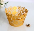 Detailed laser-cut gold cupcake wrapper with elegant floral lace and metallic finish - 5cm / Gold
