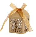Detailed laser-cut butterfly patterns on brown kraft paper gift box with gold ribbon - Beige Gold