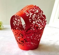Detailed laser-cut red vine pattern on decorative hollow cupcake wrappers for wedding - 5*5*8CM / Pearlescent Red