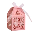 Pink laser cut wedding favor box with champagne glass design and elegant silk ribbon bow - Pink