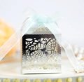 Scatola di caramelle farfalla intagliata argento con nastro azzurro per regalo di nozze - Argento Riflettente