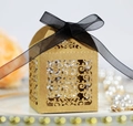Boîte de mariage en papier kraft découpé au laser avec fleurs et nœud en organza noir - Papier kraft