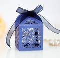 Close-up of laser-cut snowflake hollow patterns on a navy blue gift box with ribbon - Sapphire Blue