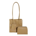 Minimalistisches 3-teiliges Khaki Leder Tragetaschen-Set mit großer Tasche und Clutches - Khaki