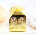 Golden heart-shaped laser-cut candy box with yellow ribbon for wedding and gifts - Reflective Gold