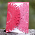 Elegant laser-cut hollow rose red invitation card with intricate lace mandala pattern - Pearlescent Red