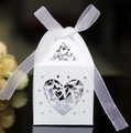 White laser cut LOVE heart favor box with organza ribbon for wedding candy gifts - White