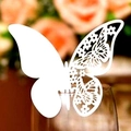 Elegant white butterfly wine glass place card with hollow flower laser cut design - White