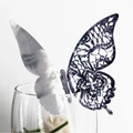 Elegant laser-cut butterfly cup card in silver for wedding wine glass decoration - Reflective Silver
