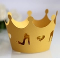 Macro shot of laser-cut golden crown cupcake wrappers with heart and heel patterns - 5cm / Gold