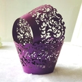 Purple laser cut cupcake wrappers with floral vine hollow pattern for party decoration - Dark Purple