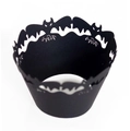 Laser cut black bat hollow cupcake wrapper for Halloween party dessert decoration - Bat Hollowed-out Style (Black) / Black