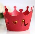 Macro detail of red crown cupcake wrapper with heart and high heel laser-cut patterns - 5cm / Pearlescent Red