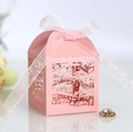 Detailed laser-cut pink gift box with Thank You motif and decorative pink ribbon bow - Pink