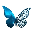 Detail of 3D metallic blue butterfly wall sticker with intricate laser-cut hollow pattern - 50 Sheets / Reflective Blue