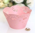 Pink laser-cut lace cupcake wrappers with elegant rose patterns for party baking - Pink