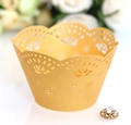 Champagne gold laser-cut rose hollow cupcake wrappers with elegant wavy edges - Gold