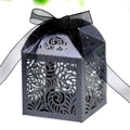 Elegant black laser-cut wedding favor gift box with pearlescent finish and ribbon - Pearlescent Black