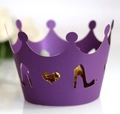 Laser-cut purple crown cupcake wrapper with heart and high heel patterns for party decor - Dark Purple