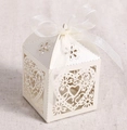 Ivory laser cut heart pattern gift box with white chiffon ribbon for weddings - Ivory