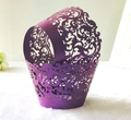 Elegant purple lace laser-cut cupcake wrappers with intricate vine pattern decorations - Dark Purple