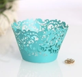 Lasergeschnittene Tortenmanschette in Tiffany-Blau mit Spitzenmuster für Partys - 5cm / Tiffany-Blau